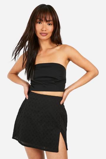 Broderie Split Hem Mini Skirt black