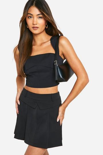 Black Waist Detail Pleated Micro Mini Skirt