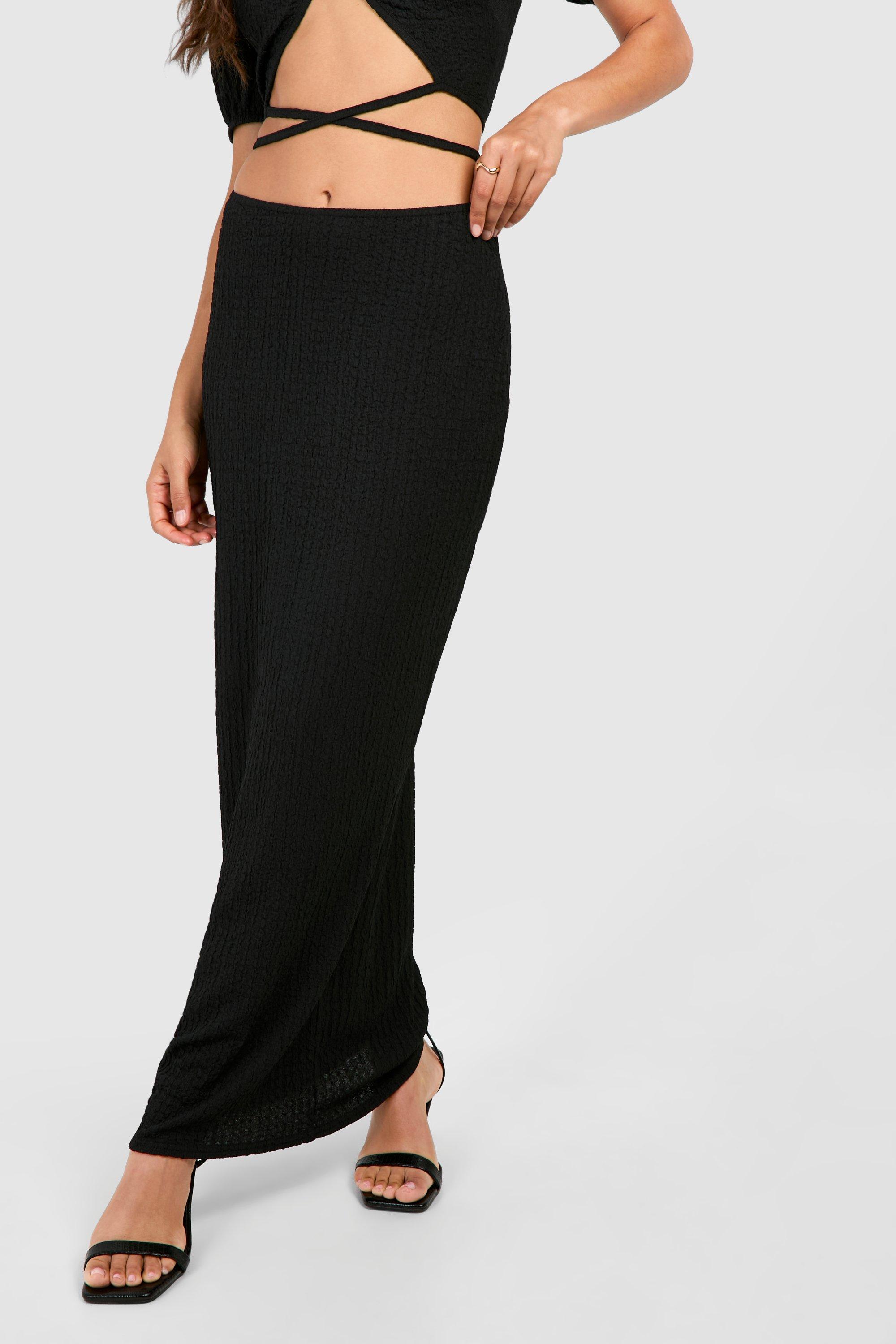 Textured Puff Sleeve Tie Waist Crop Maxi Skirt