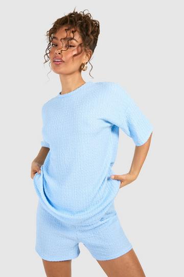 Textured Crinkle Drop Shoulder Tee & Shorts powder blue