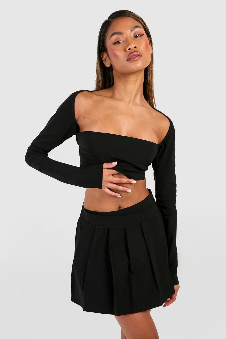 Black Square Neck Crop & Pleated Skirt
