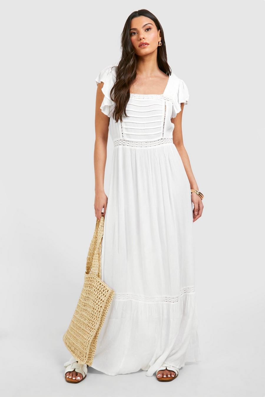 Cotton Ruffle Maxi Dress, White