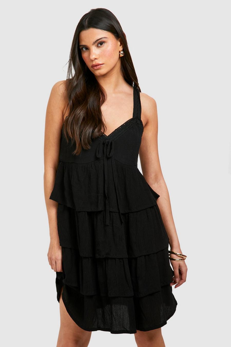 Black Tiered Ruffle Smock Dress image number 1