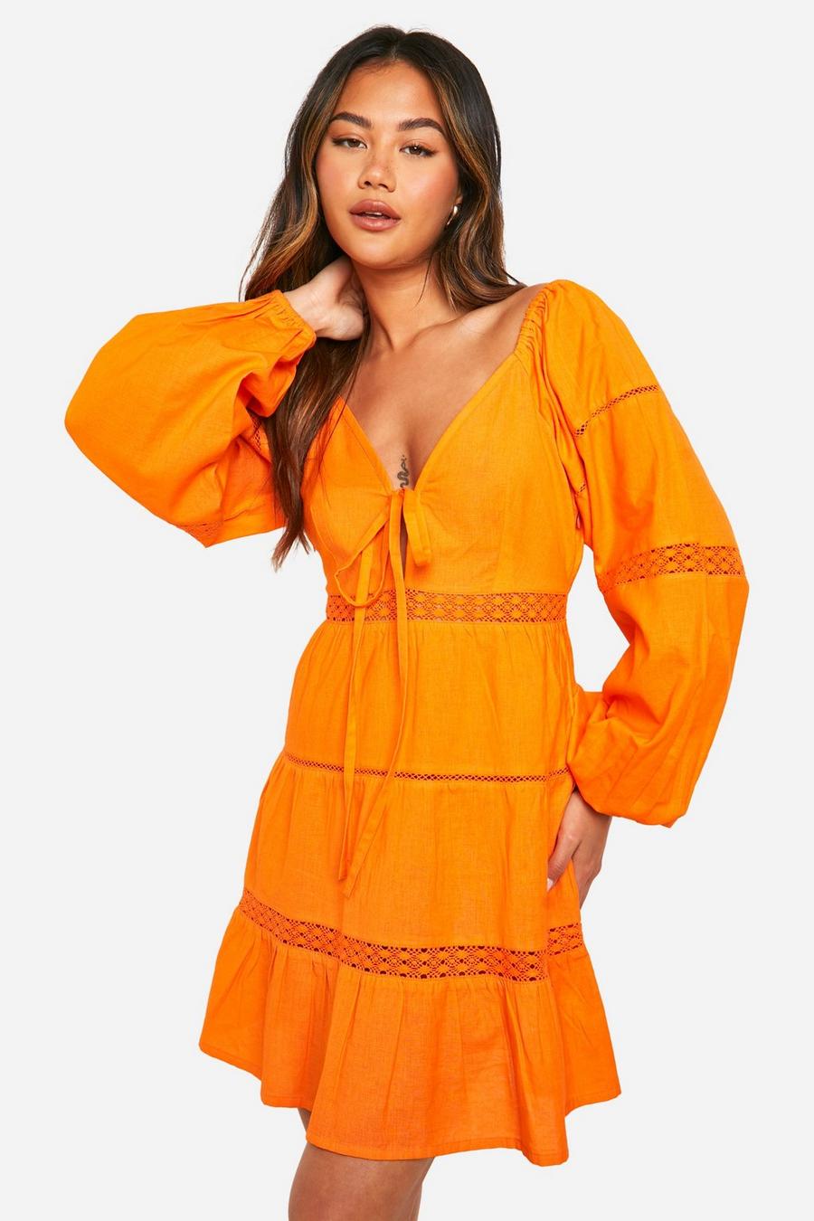 Orange Broderie Trim Smock Dress 