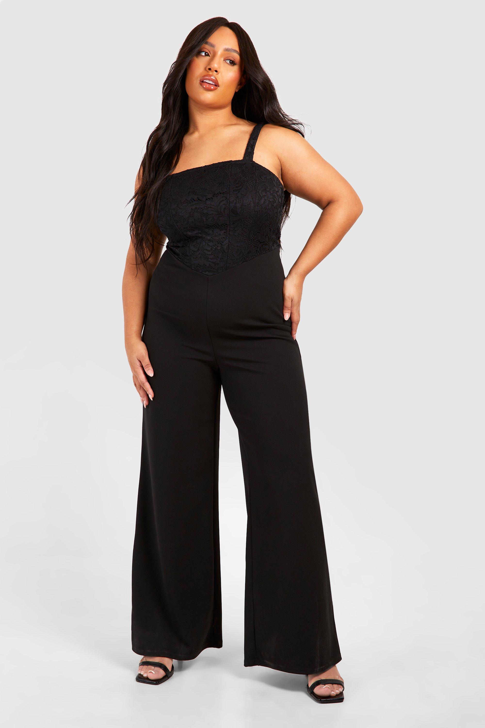 Plus Lace Corset Detail Wide Leg Jumpsuit