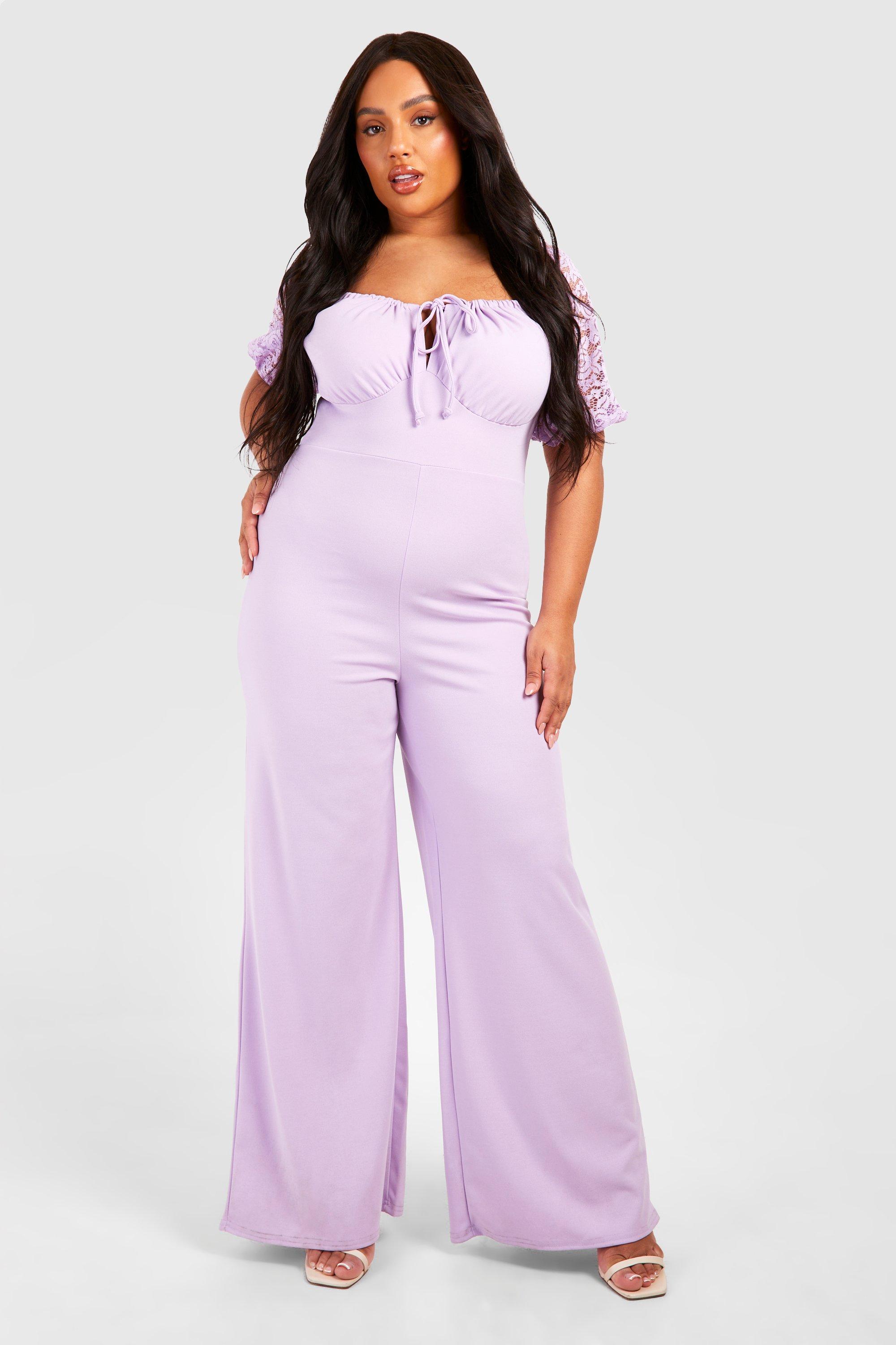 Plus Lace Puff Sleeve Milkmaid Wide Leg Jumpsuit boohoo