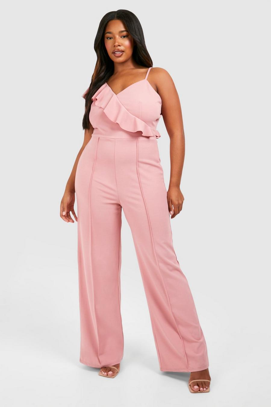 Dusty pink Plus Ruffle Detail Strappy Wide Leg Jumpsuit  image number 1