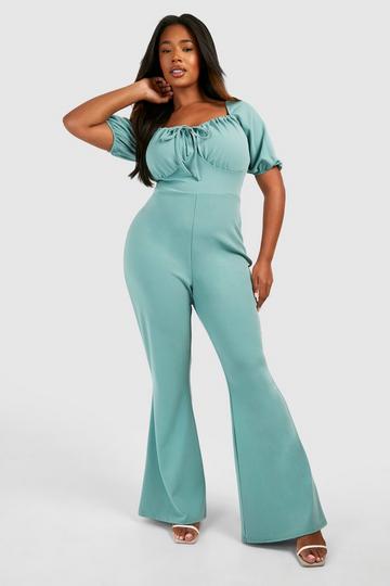 Plus Milkmaid Detail Wide Leg Jumpsuit sage