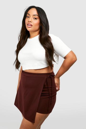 Plus Wrap Tie Side Skort chocolate