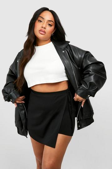 Plus Wrap Tie Side Skort black