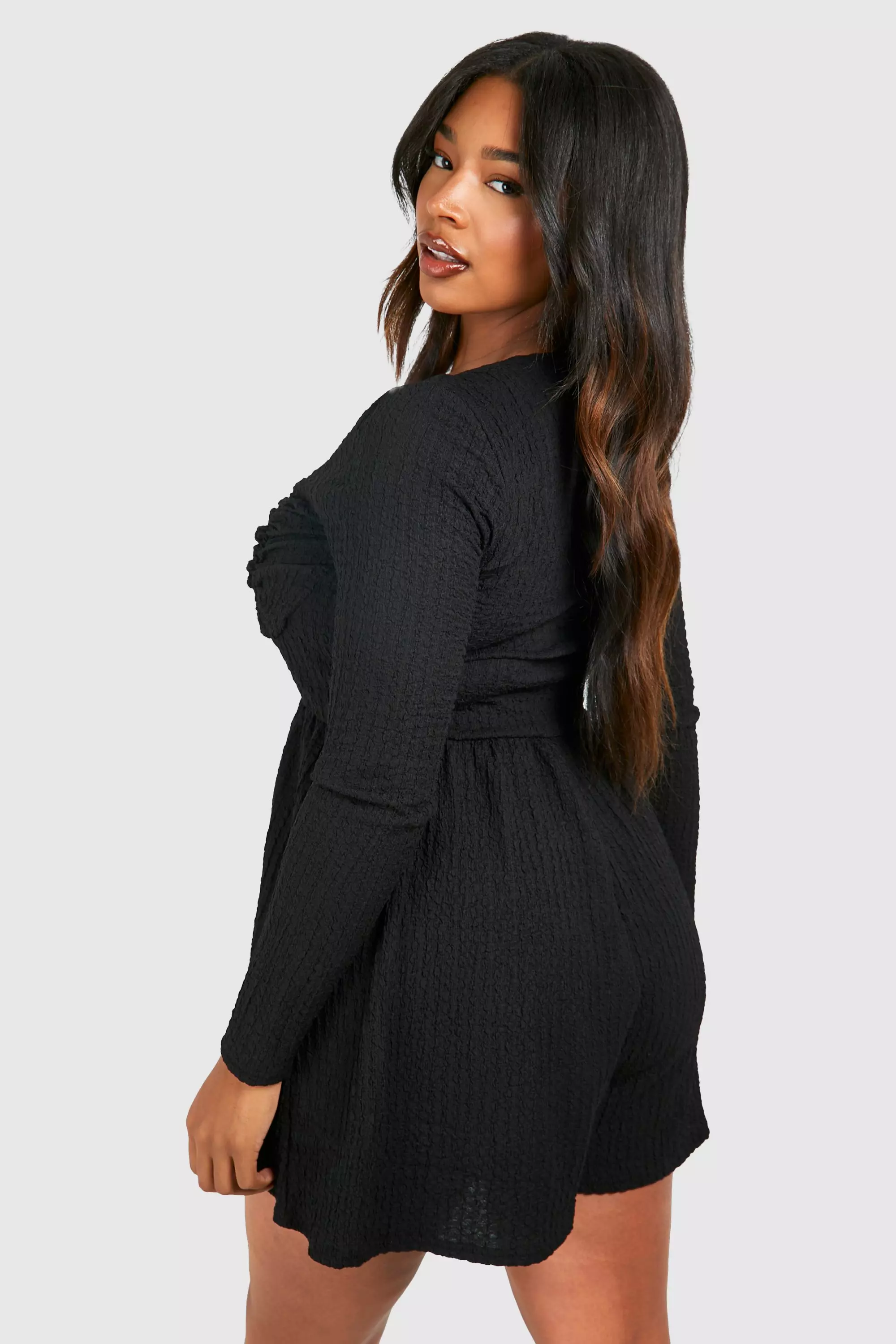 Black Plus Textured Corset Detail Floaty Playsuit  alternative image