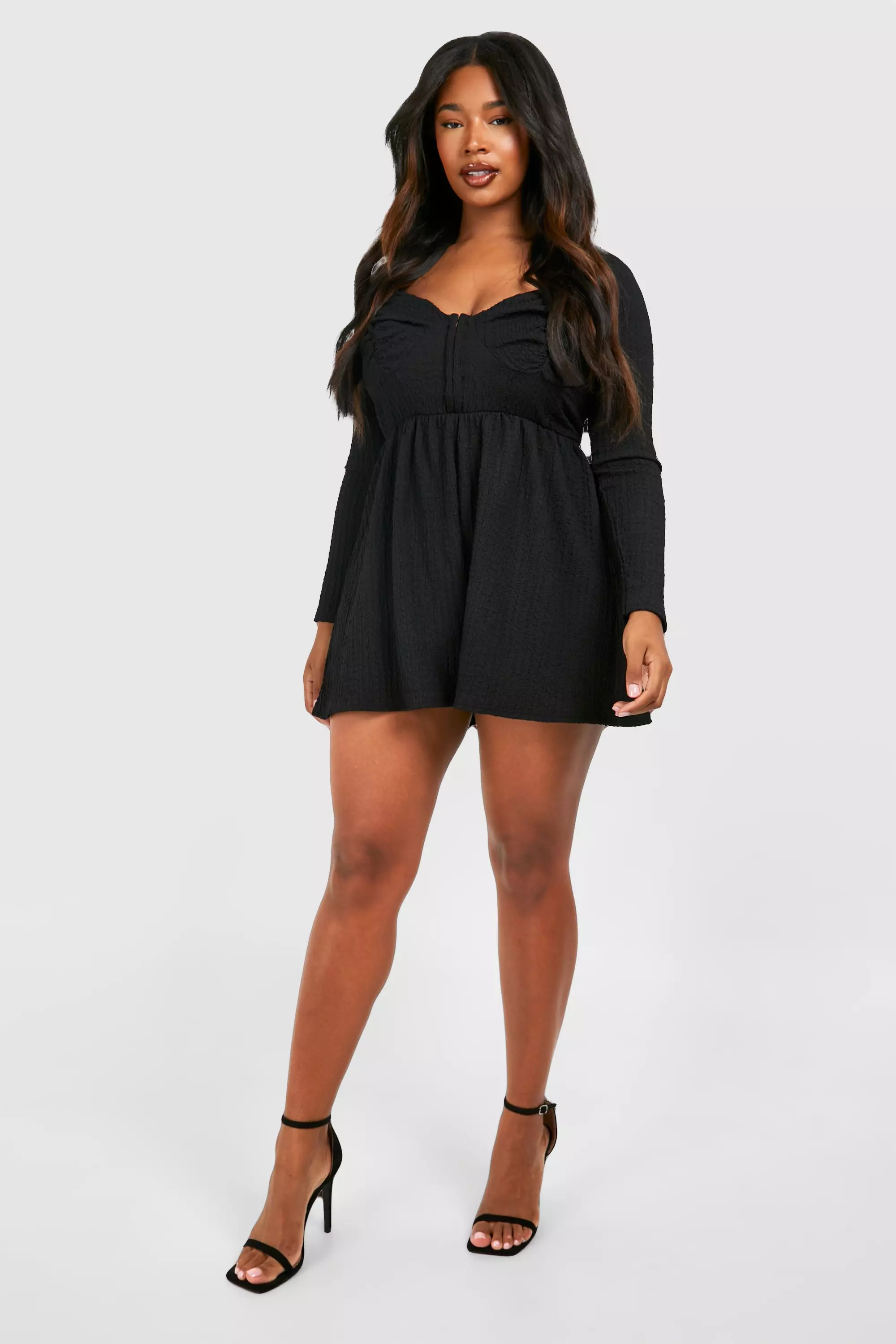 Black Plus Textured Corset Detail Floaty Playsuit  alternative image