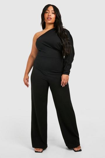 Plus One Shoulder Wide Leg Jumpsuit black