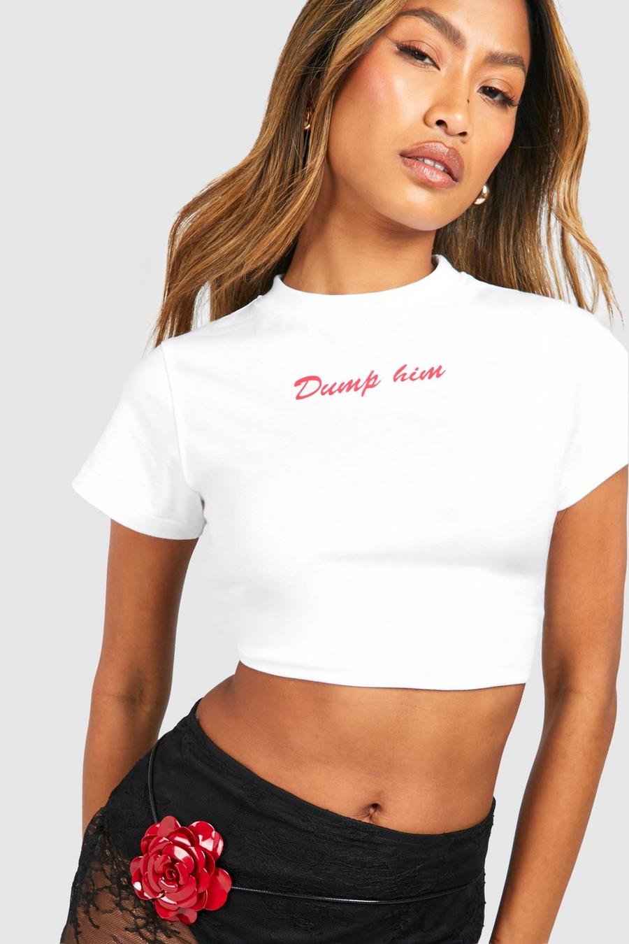 T-shirt corto con slogan Dump Him, White
