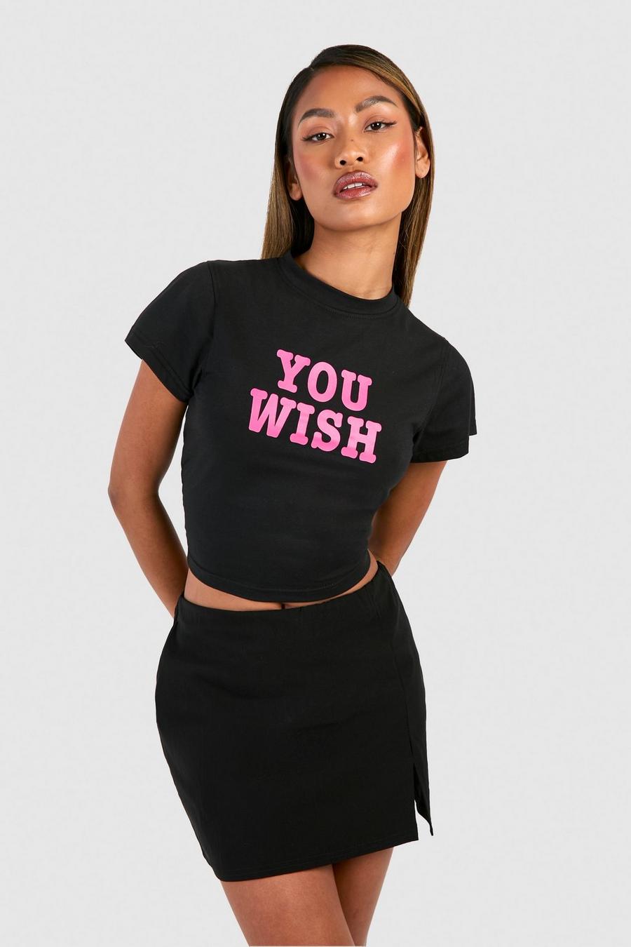 T-Shirt mit You Wish Baby Print, Black