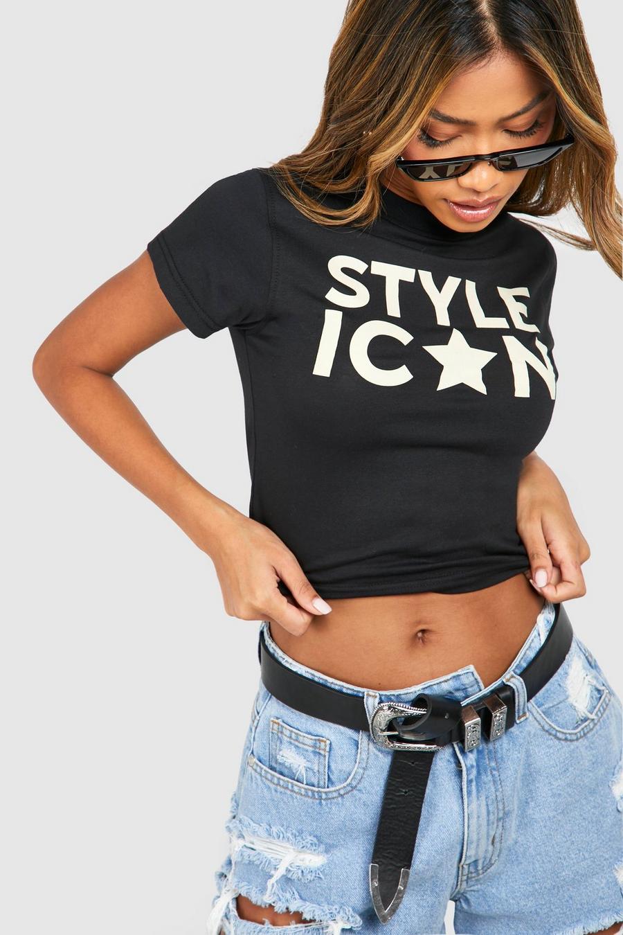 T-shirt court à slogan Style Icon, Black