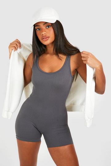 Contour Rib Scoop Neck Unitard Playsuit charcoal