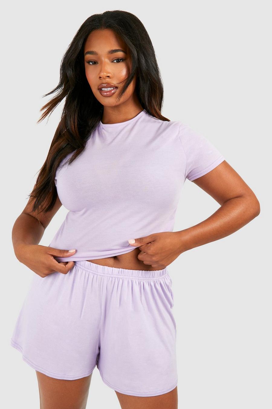 Top pigiama Plus Size Mix & Match a maniche corte a effetto vellutato, Lilac image number 1
