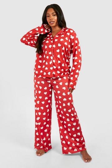 Plus Peached Heart Print Wide Leg Trouser red