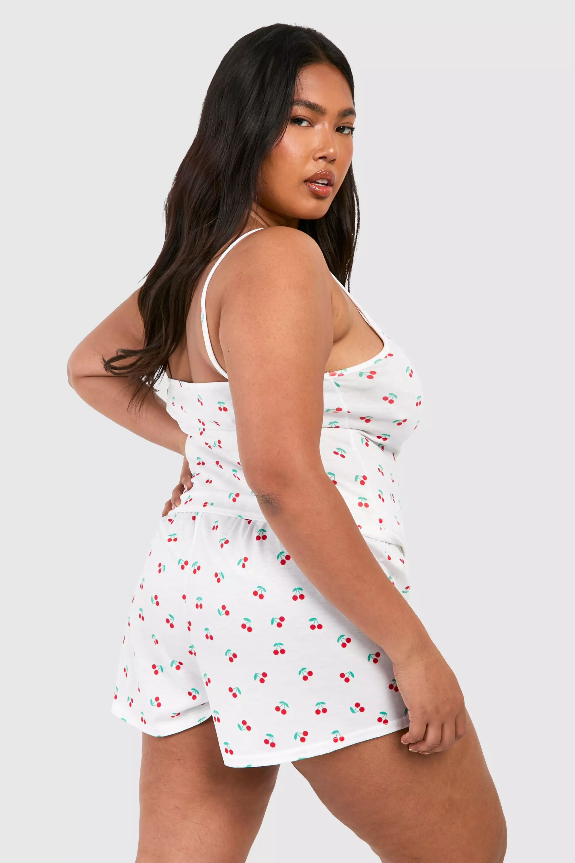 White Plus Peached Cherry Print Pj Short alternative image