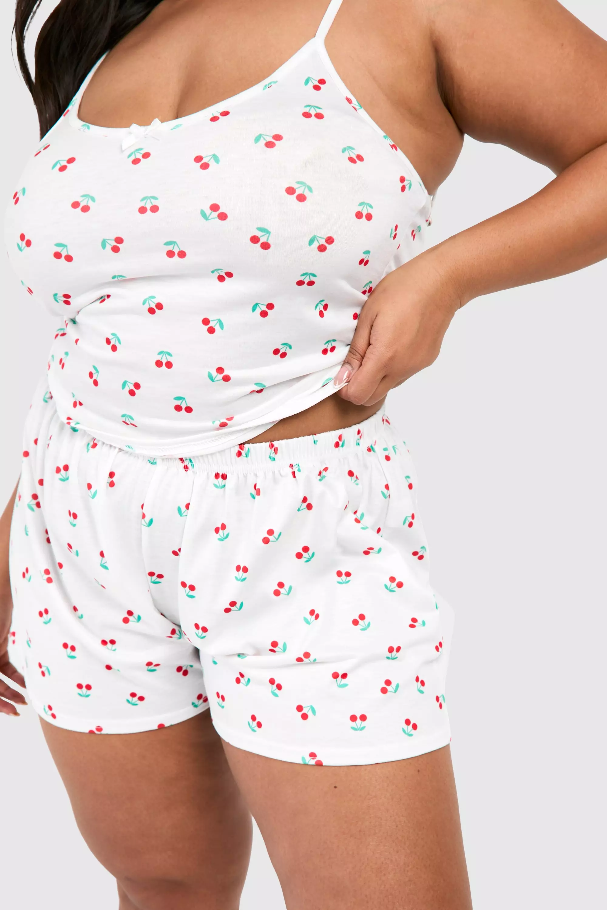 White Plus Peached Cherry Print Pj Short alternative image