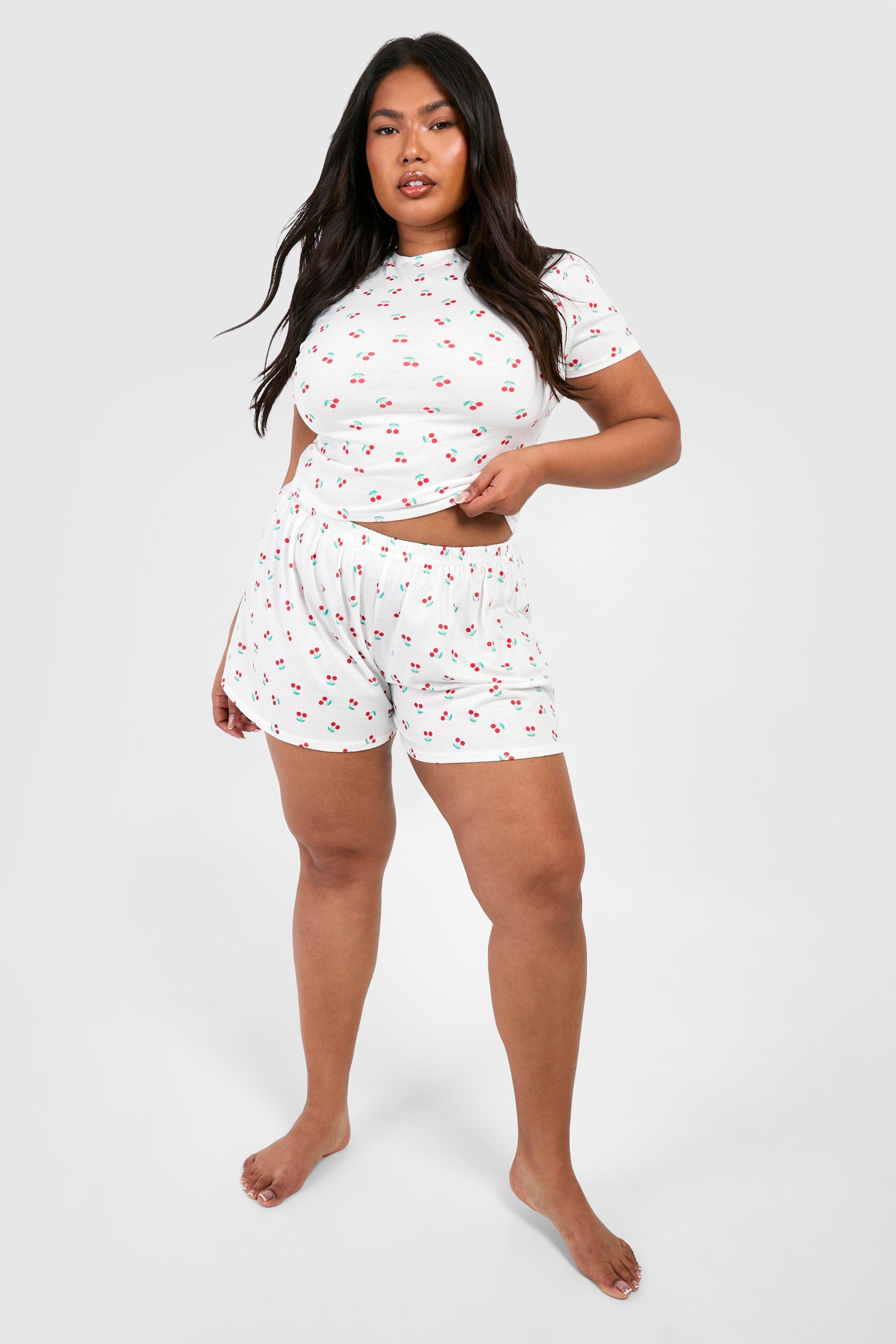 Plus Peached Cherry Print Short Sleeve Pj Top