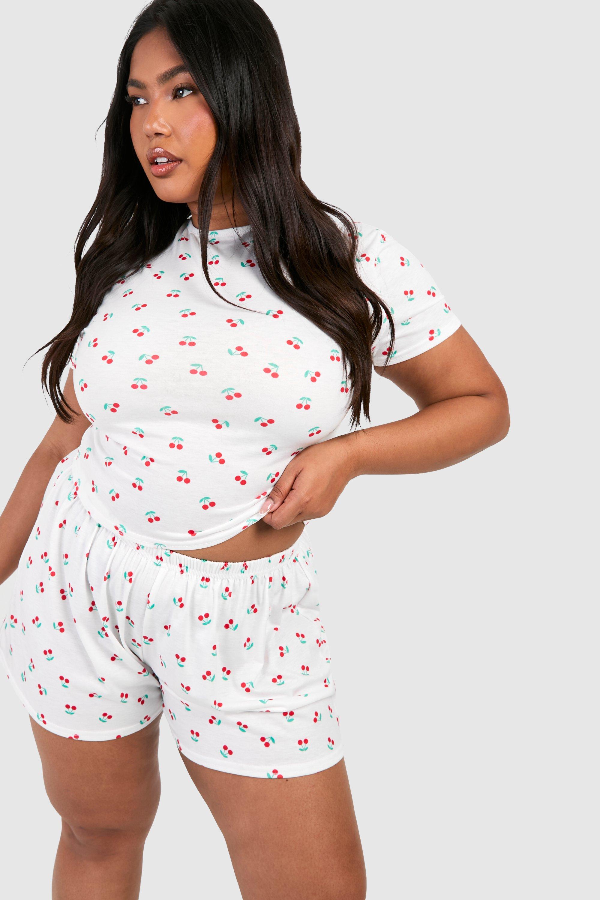 Plus Peached Cherry Print Short Sleeve Pj Top