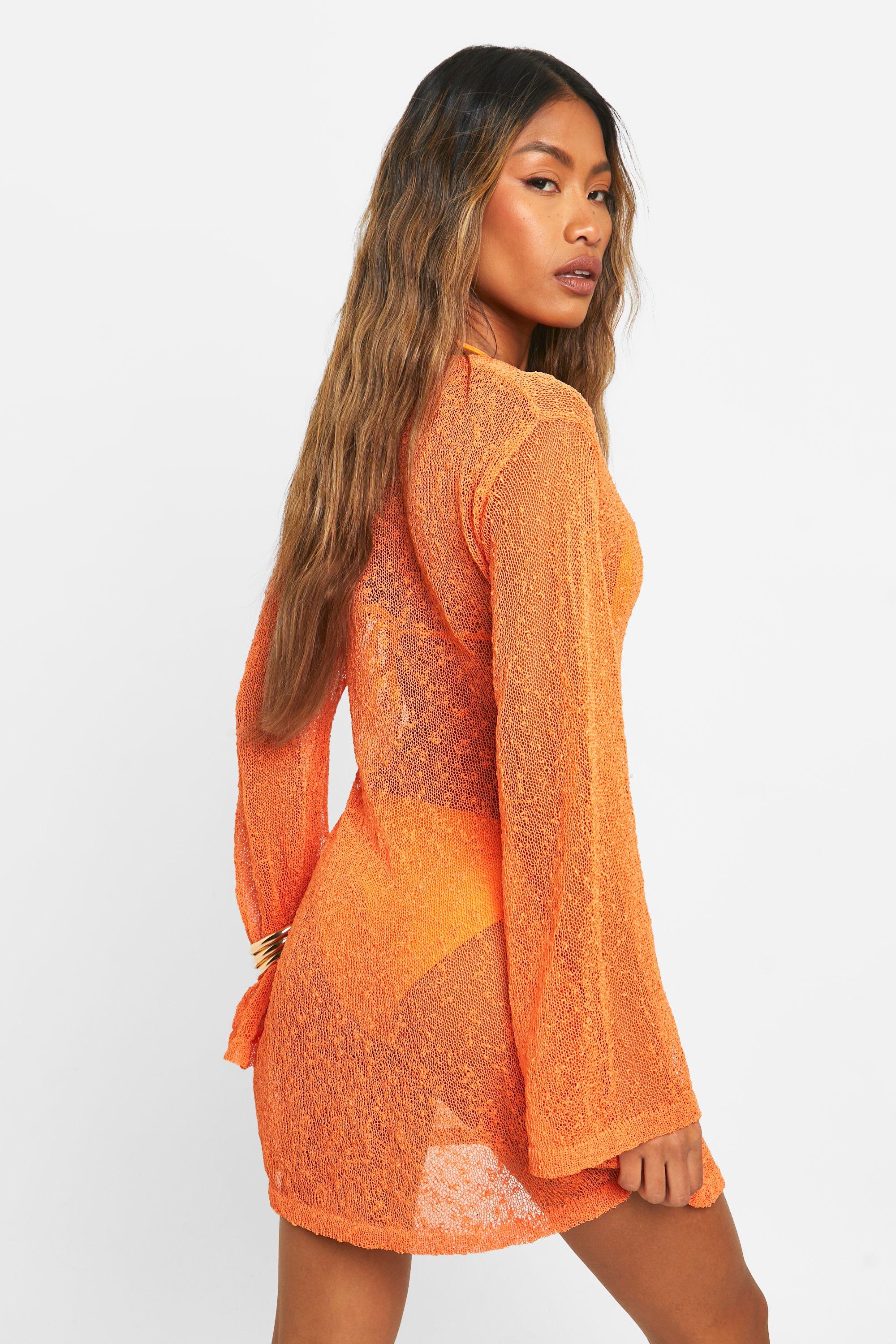 Popcorn Crochet O ring Beach Cover up Mini Dress boohoo