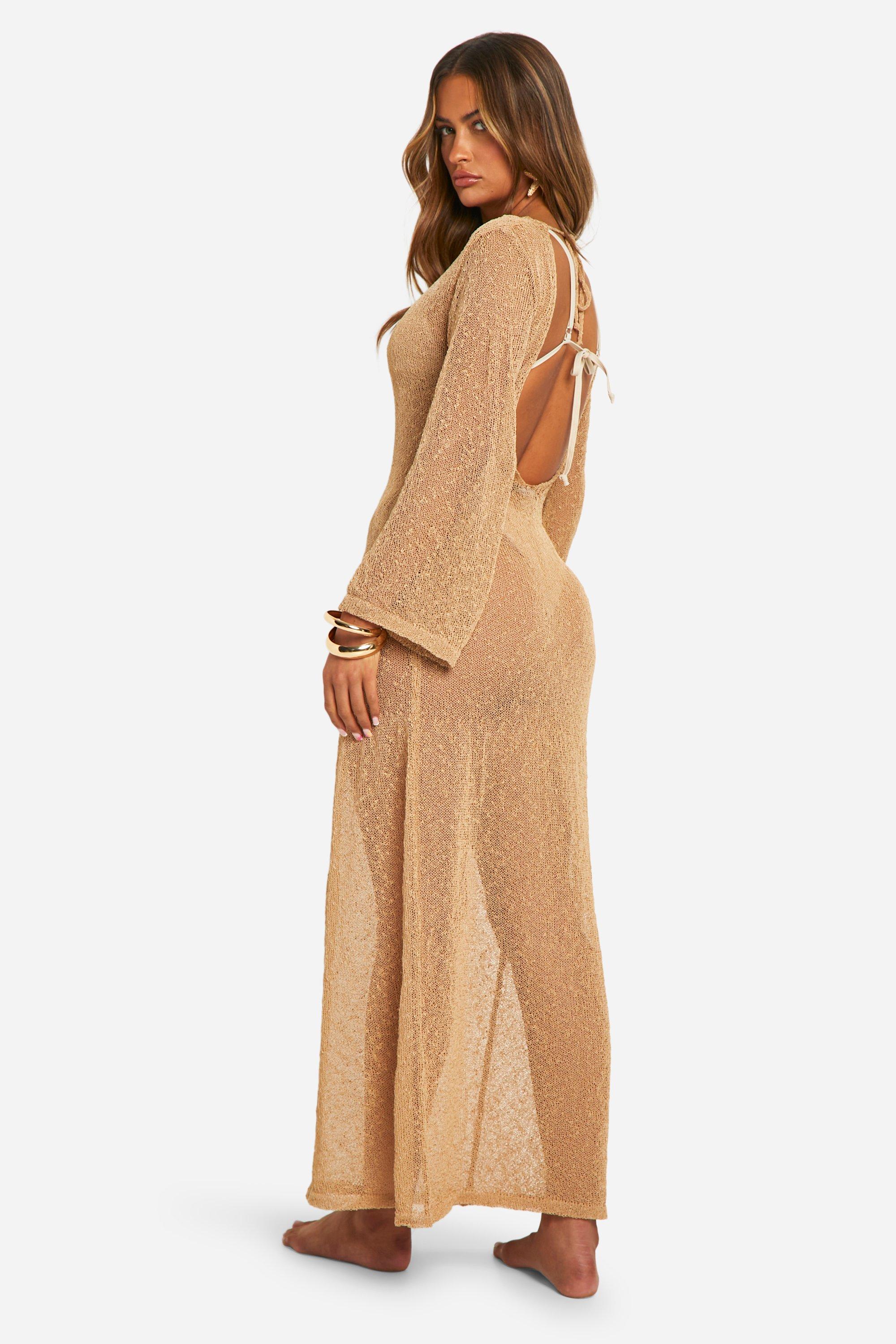 Popcorn Crochet Open Back Beach Maxi Dress