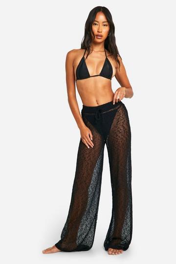 Popcorn Crochet Beach Pants black