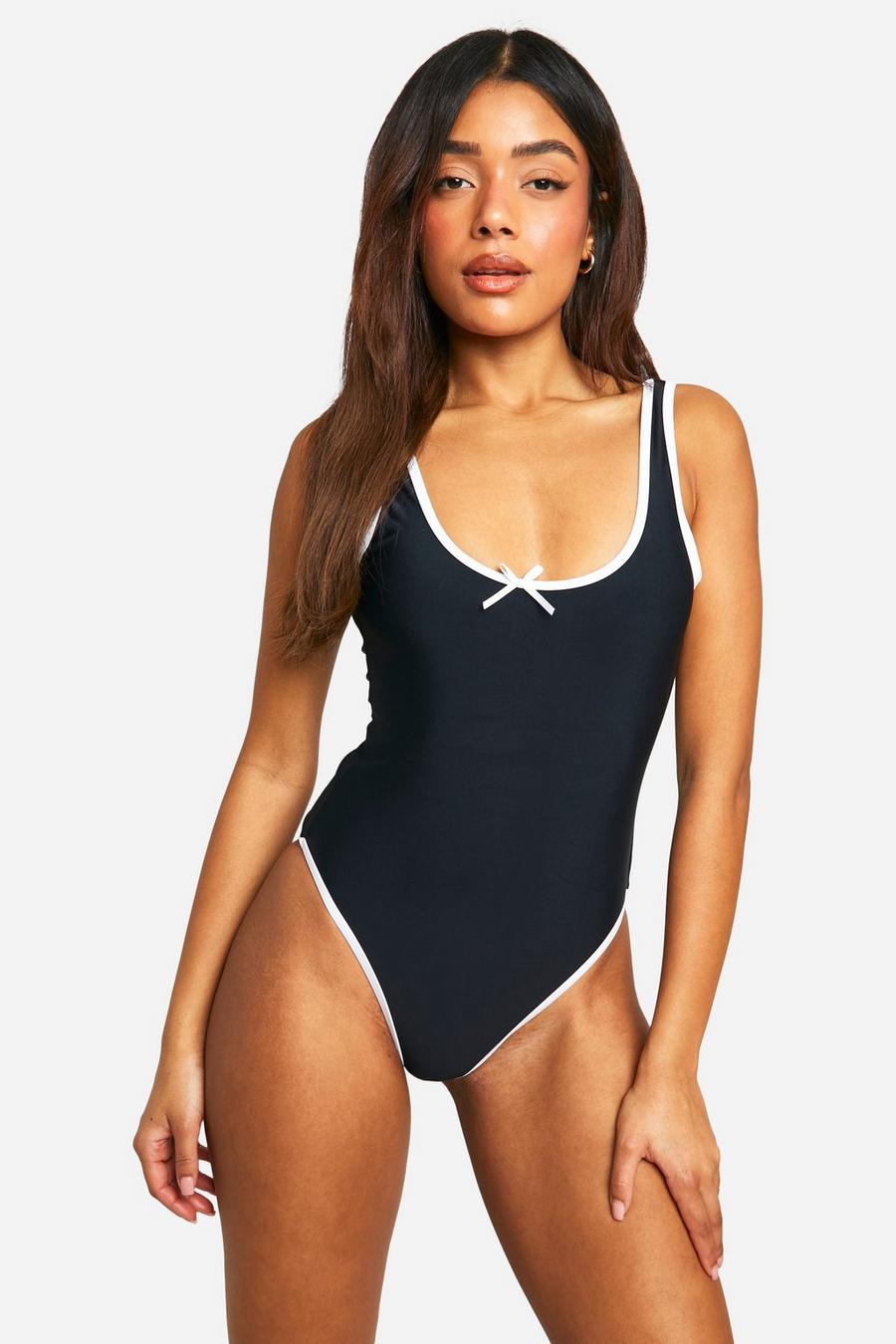 Black Ribbon Bow Scoop Swimsuit image number 1