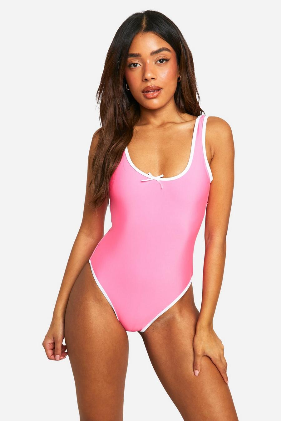 Pink Ribbon Bow Scoop Swimsuit image number 1