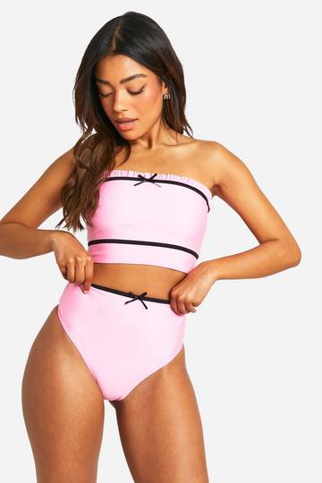 Pink Ribbon Bow High Waisted Bikini Brief