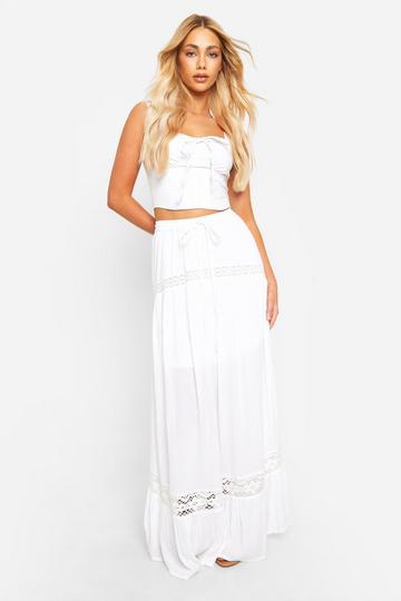Lace Detail Cotton Maxi Skirt white