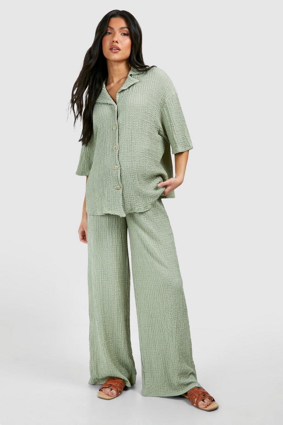 Sage Maternity Honeycomb Textured Short Sleeve Pants Two-Piece image number 1