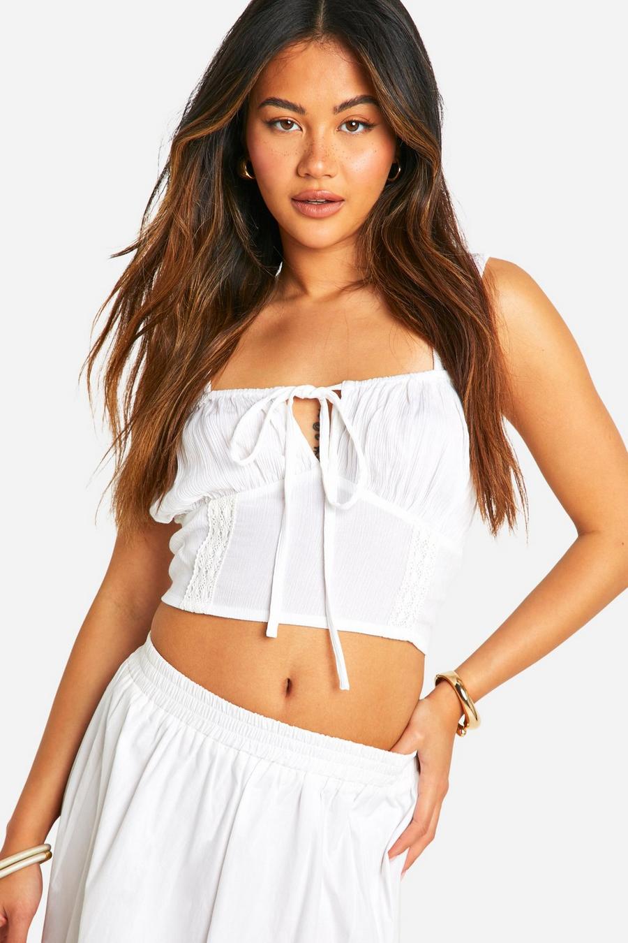 White Cotton Milkmaid Crop Top image number 1