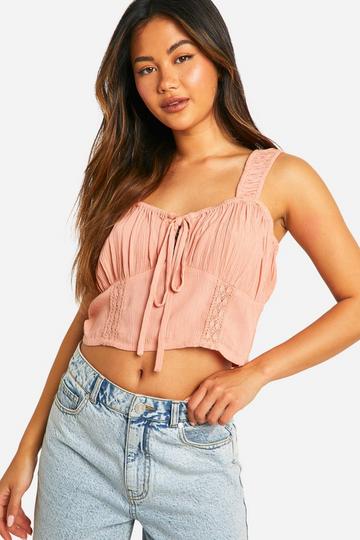 Cotton Milkmaid Crop Top pink