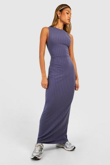 Racer Neck Rib Maxi Dress slate