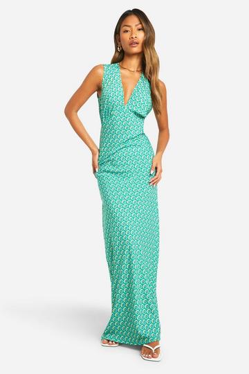 V Neck Floral Maxi Slip Dress green