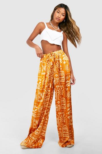 Satin Printed Wide Leg Trouser orange