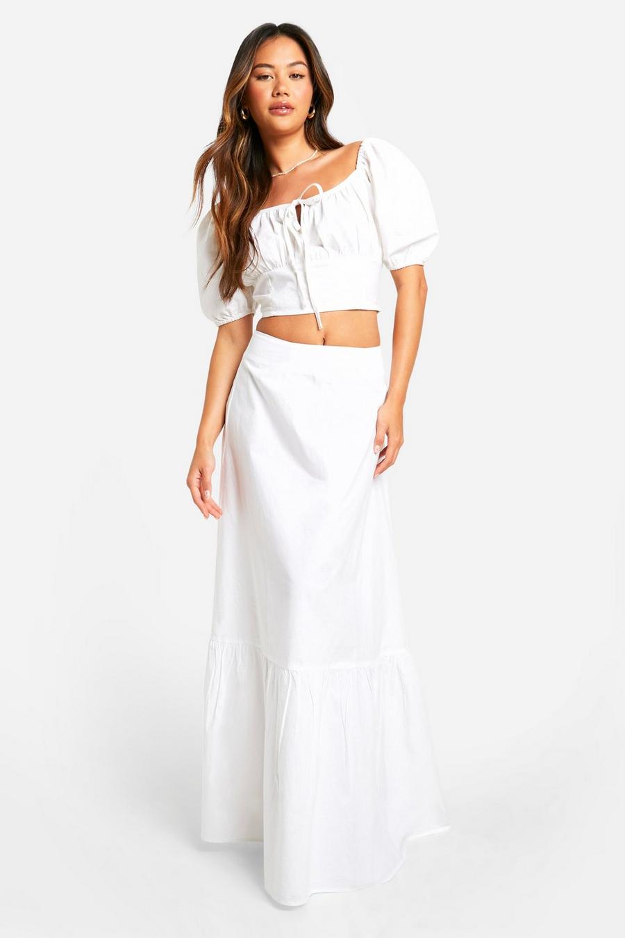 Cotton Poplin Maxi Skirt, White