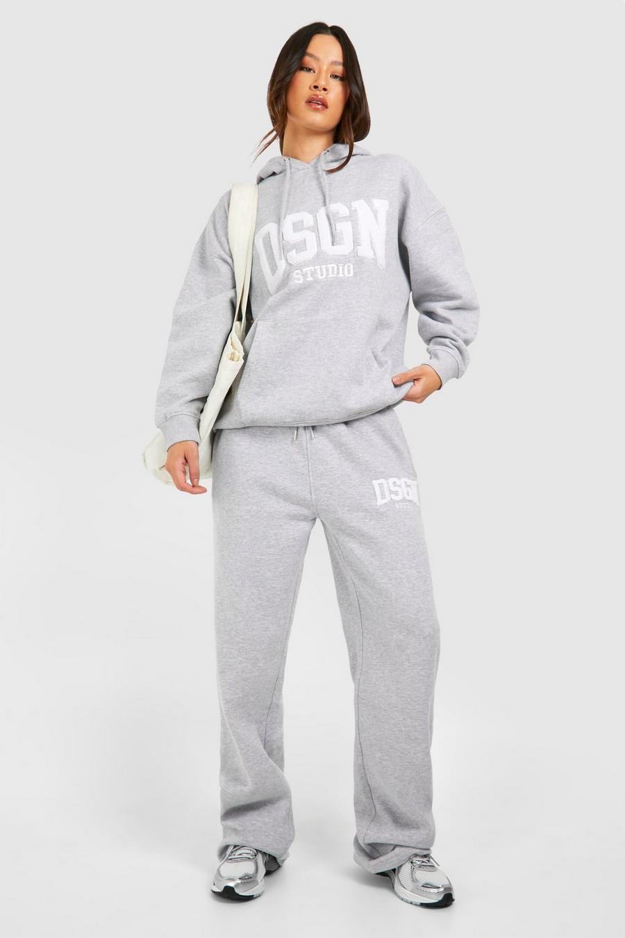 Grey marl Tall Dsgn Studio Hoody & Jogger Tracksuit  image number 1