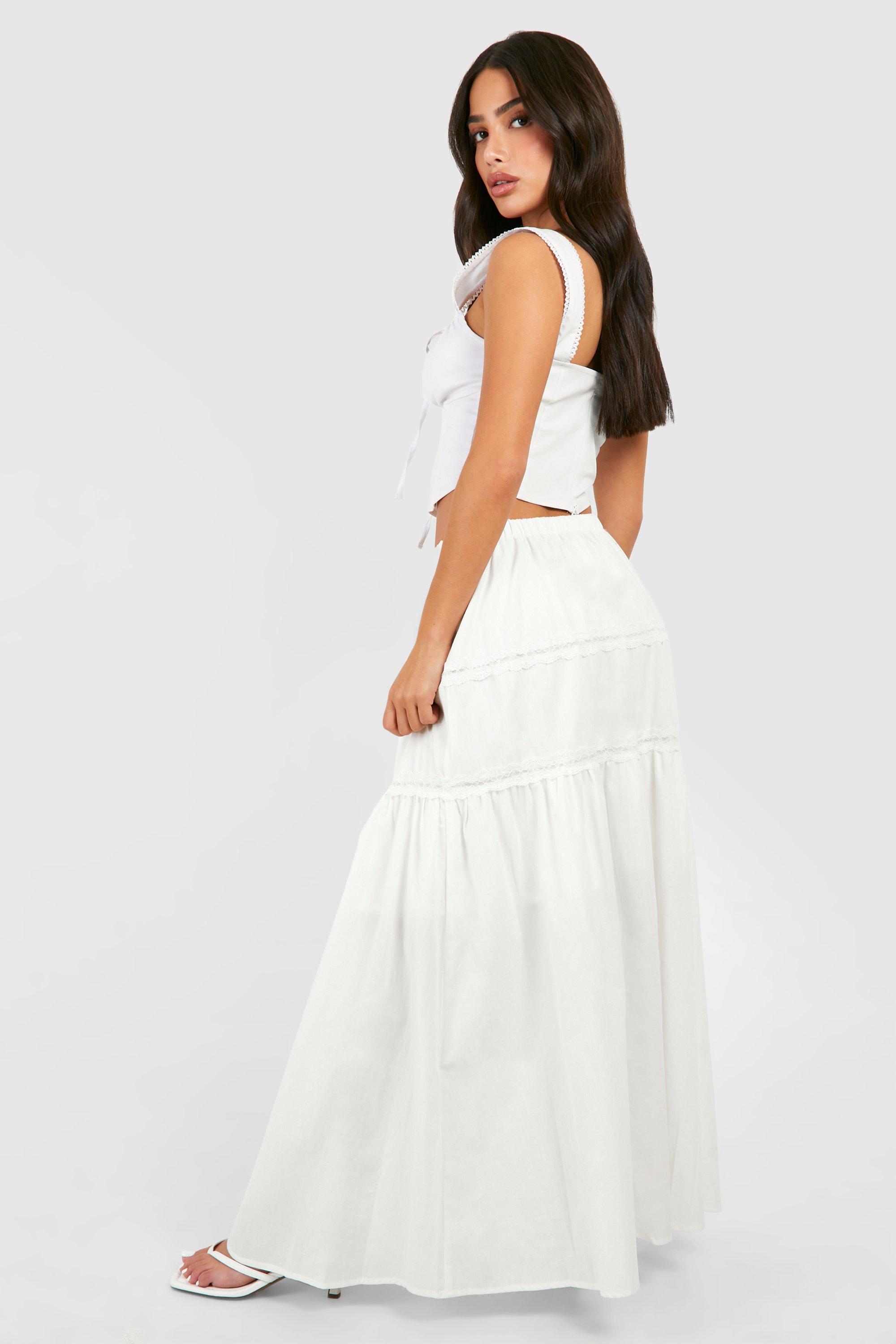 Midi white tiered skirt best sale