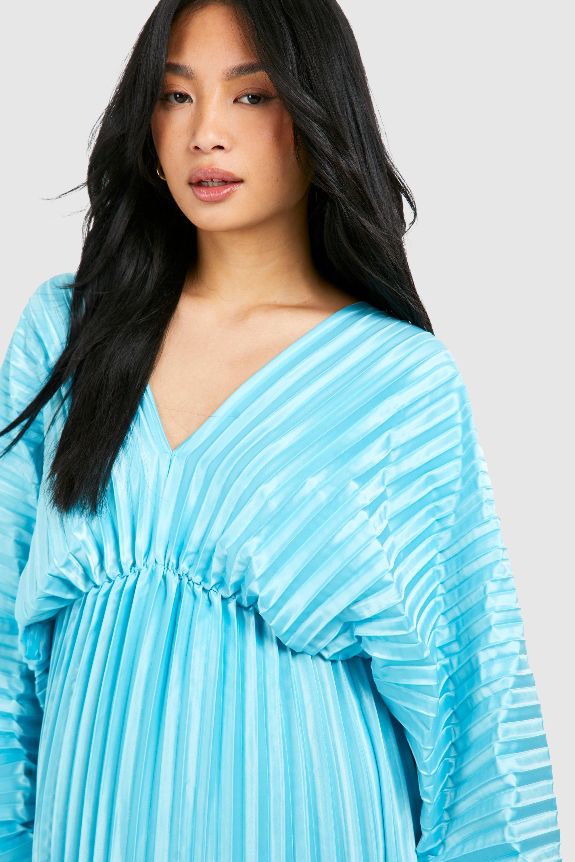 Petite Satin Plisse Plunge Batwing Maxi Dress | boohoo USA