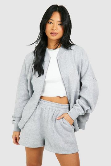 Petite Zip Through Bomber Short Tracksuit grey