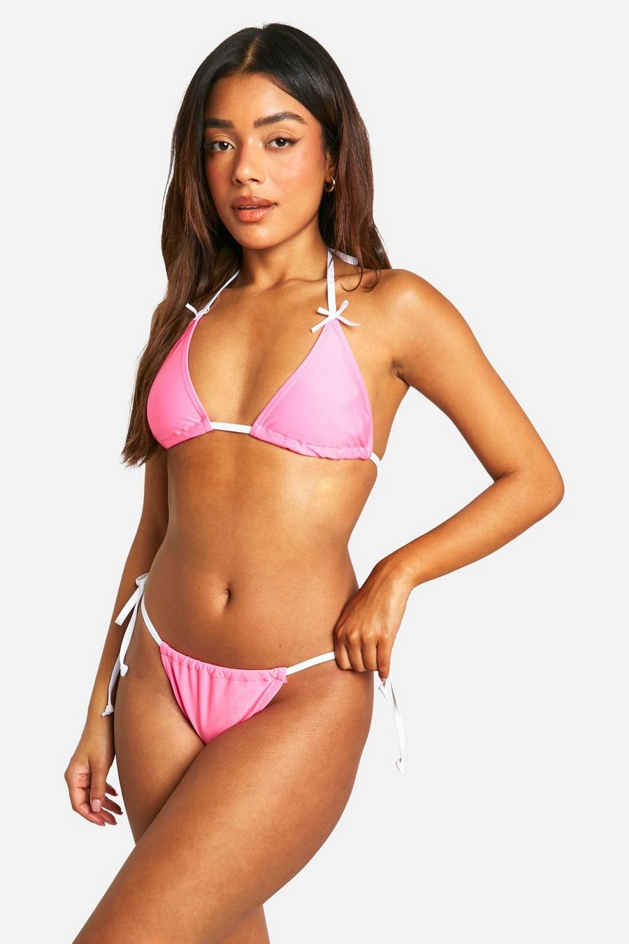 Pink Driehoekige Bikini Set Met Strik image number 1