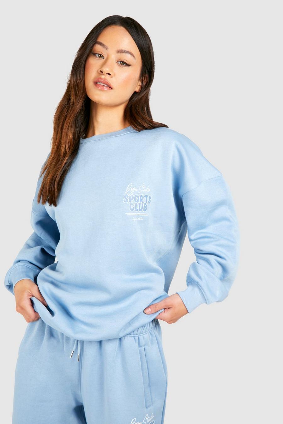 Blue Tall Sports Club Sweatshirt med slogan image number 1