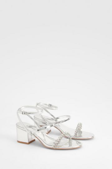 Silver Embellished Detail Low Block 2 Part Heels