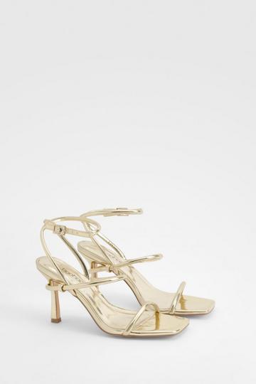 Gold Metallic Metallic Padded Strappy High Heels