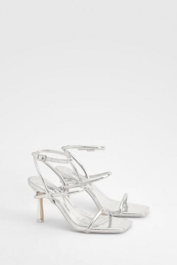 Silver Metallic Padded Strappy High Heels